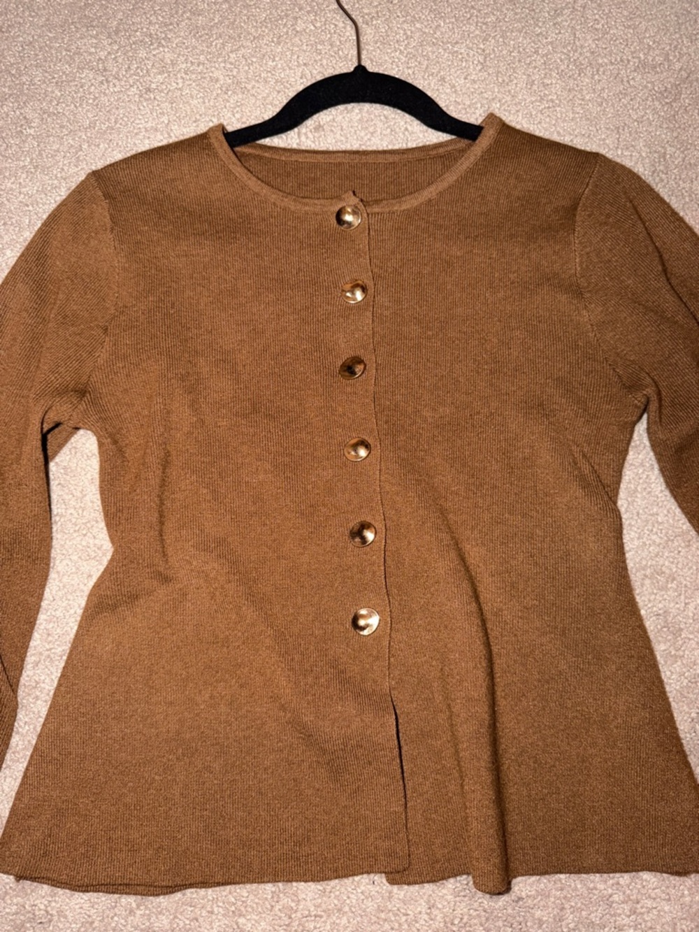 Classic Button-Front Knit Cardigan - Camel Brown